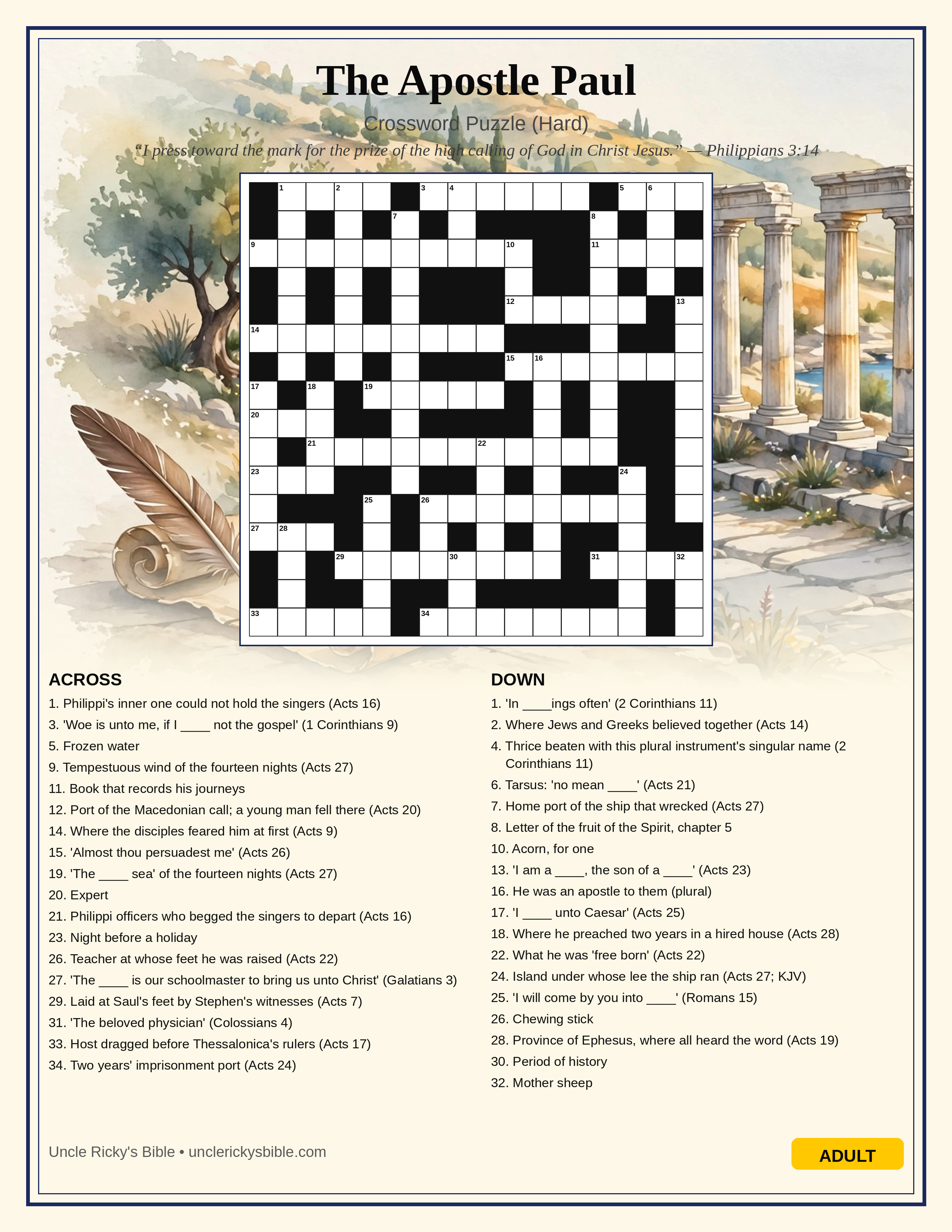 The Apostle Paul — Crossword Puzzle (Hard)