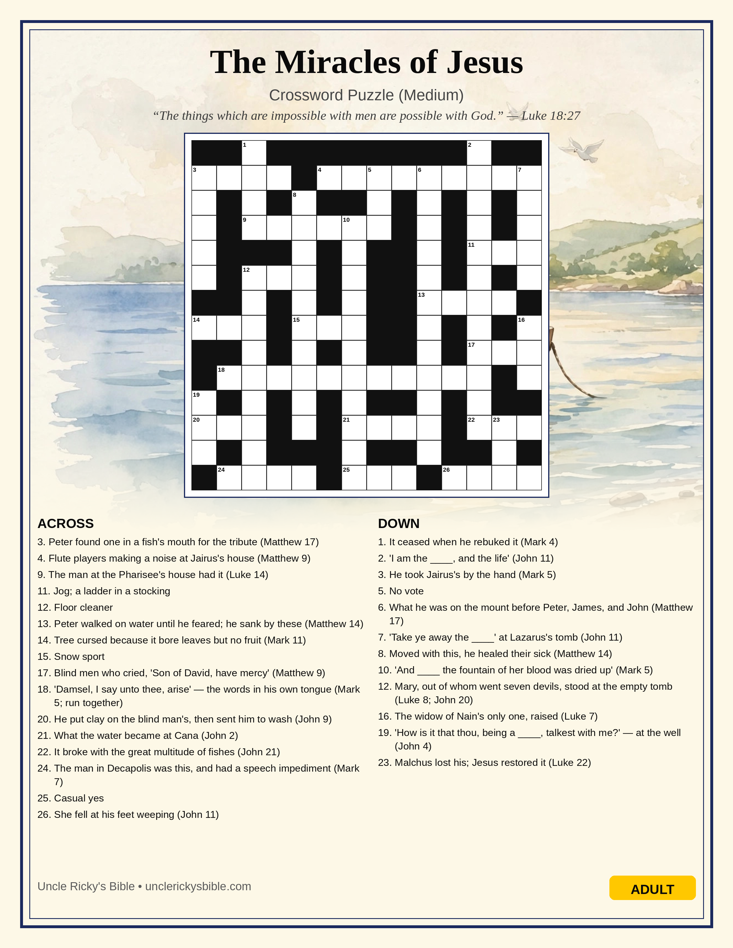 The Miracles of Jesus — Crossword Puzzle (Medium)