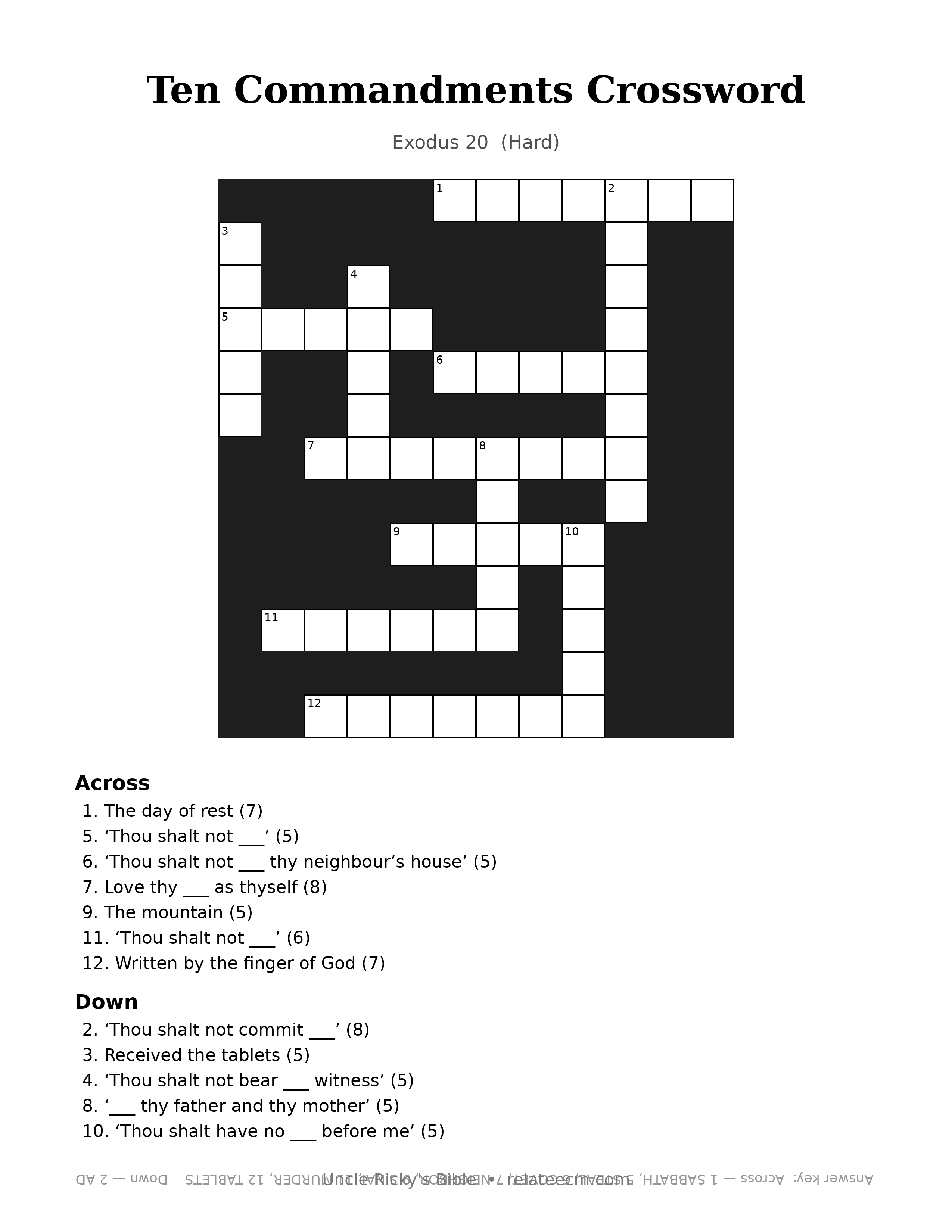 Ten Commandments Crossword (Hard)