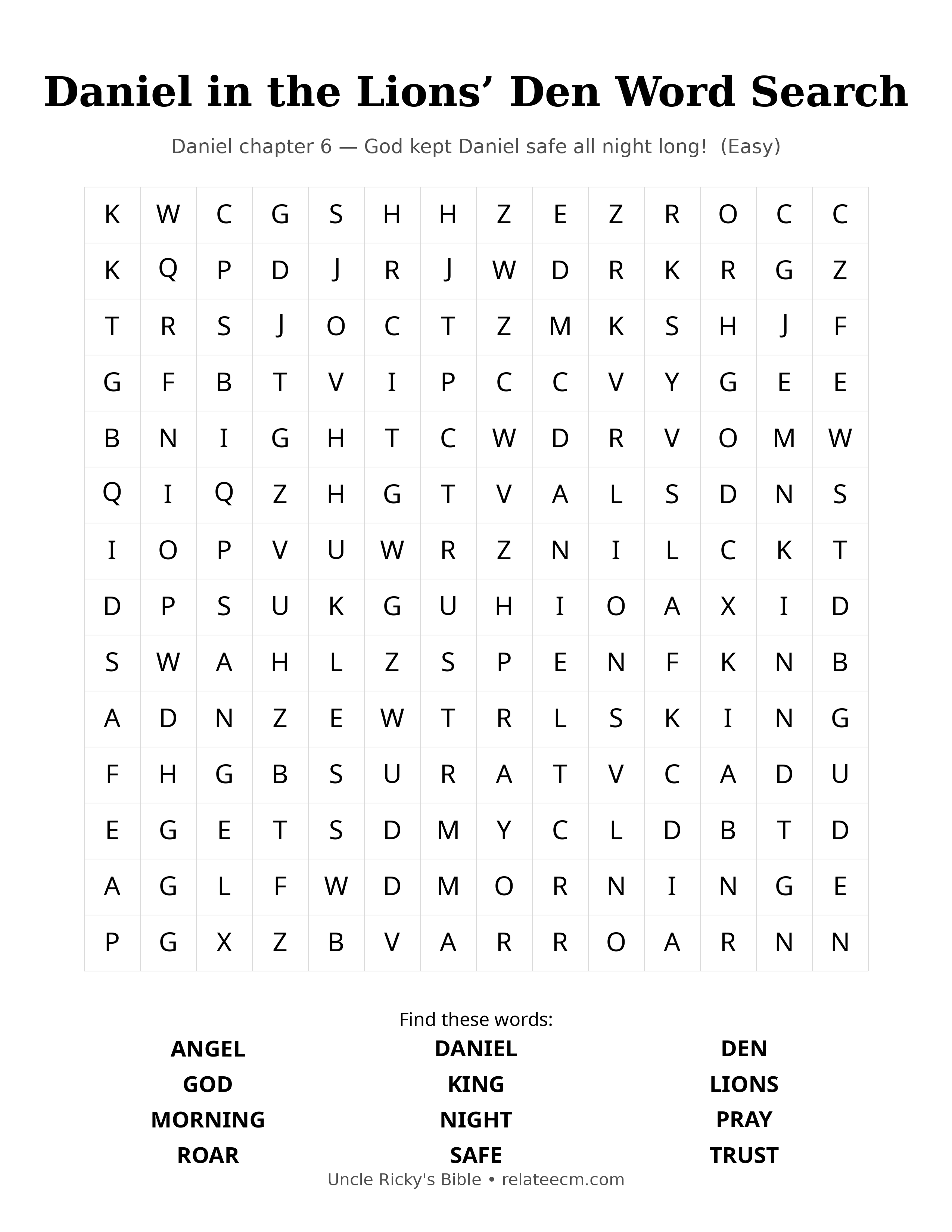 Daniel in the Lions' Den Word Search (Easy)